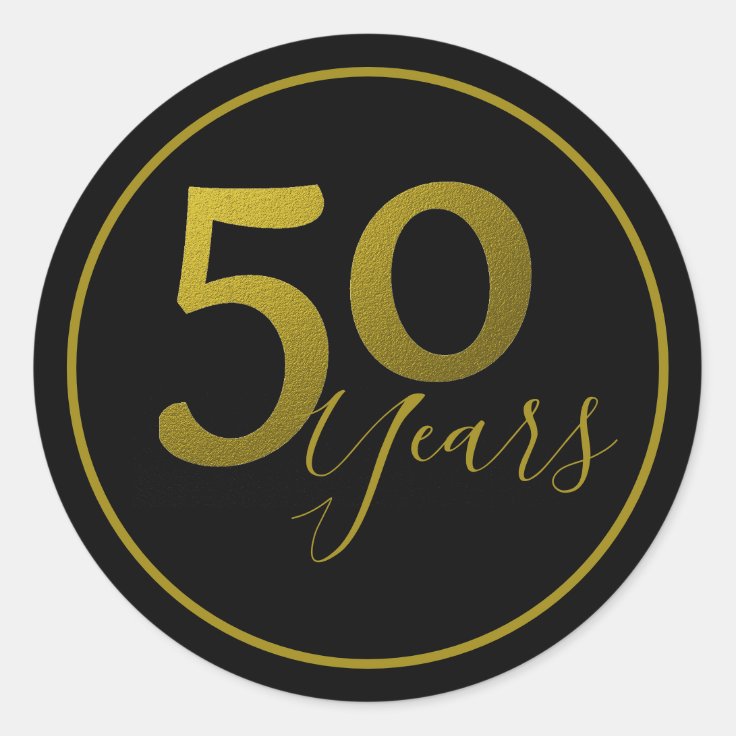 Classy Black And Gold 50 Years Classic Round Sticker | Zazzle