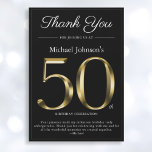 Classy Black and Gold 50th Birthday Thank You Card<br><div class="desc">Classy Black and Gold 50th Birthday Thank You Card. Simple yet classy birthday thank you card with the birth year milestone in solid gold text effect! This is an editable template and could be used for both male and female. Contact me if you have any questions, I will do my...</div>