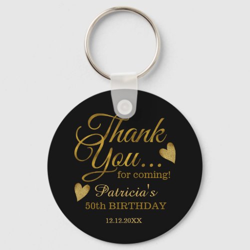 Classy Black And Gold 50th Birthday Thank You   Keychain