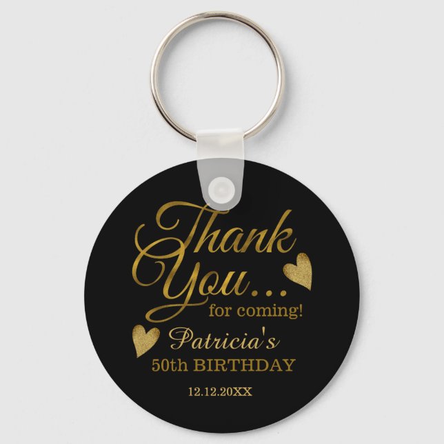 Classy Black And Gold 50th Birthday Thank You   Keychain (Front)