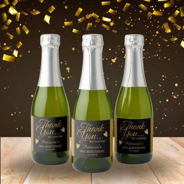 Classy Black And Gold 50th Birthday Thank You  Sparkling Wine Label (Creator Uploaded)