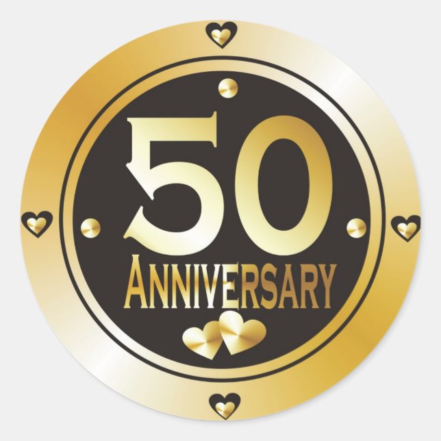 Classy Black And Gold 50th Golden Anniversary   Classic Round Sticker (Front)