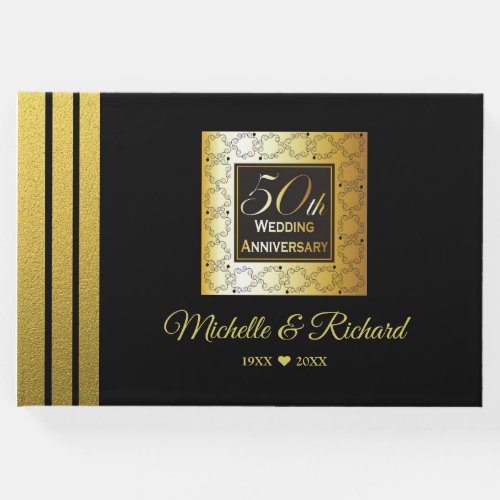 Classy Black And Gold 50th Wedding Anniversary Guest Book