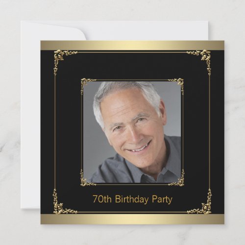 Classy Black and Gold 70th Birthday Party Invitation