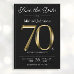 Classy Black and Gold 70th Birthday Party  Save The Date<br><div class="desc">Classy Black and Gold 70th Birthday Party Save the Date. Simple yet classy birthday save the date card with the birth year milestone in solid gold text effect! This is an editable template and could be used for both male and female. Contact me if you have any questions, I will...</div>