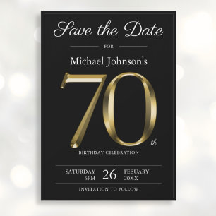 Classy Black and Gold 70th Birthday Party Save The Date