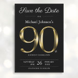 Classy Black and Gold 90th Birthday Party  Save The Date<br><div class="desc">Classy Black and Gold 90th Birthday Party Save the Date. Simple yet classy birthday save the date card with the birth year milestone in solid gold text effect! This is an editable template and could be used for both male and female. Contact me if you have any questions, I will...</div>