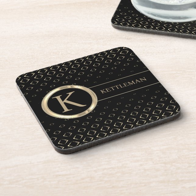 Classy Black and Gold Abstract - Personalize Beverage Coaster (Left Side)