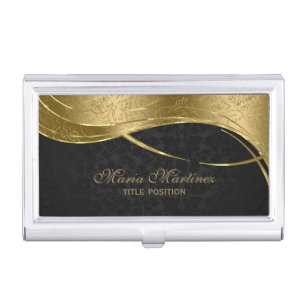 Classy Black And Gold Damask Case For Business Cards