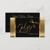 Classy Black and Gold Damask Hair Stylist Business Card (Front/Back)