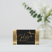 Classy Black and Gold Damask Hair Stylist Business Card (Standing Front)