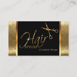Classy Black and Gold Damask Hair Stylist Business Card