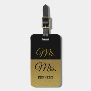 Classy Black And Gold Glitter Mr And Mrs Luggage Tag