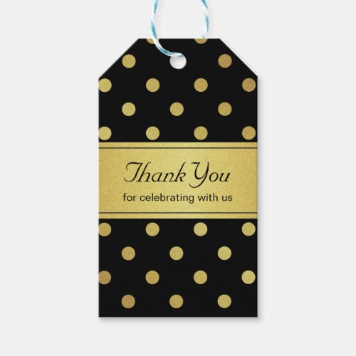 Classy Black and Gold Glitter Polka Dots Thank You Gift Tags