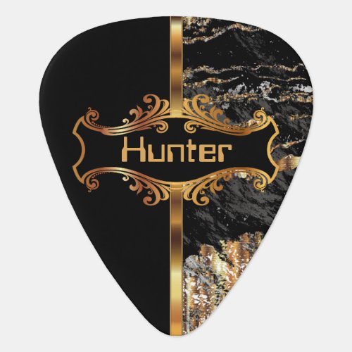 Classy Black and Gold Marble Guitar Pick
