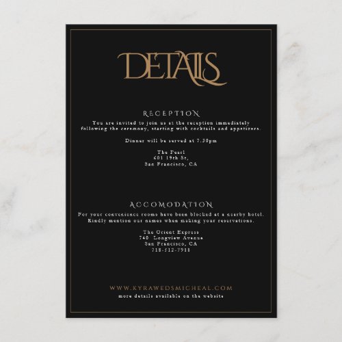 Classy Black and Gold Monogram Typography Wedding Enclosure Card