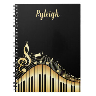 Classy Black and Gold Musical Personalized  Notebook