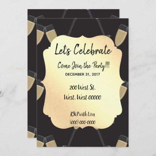 Classy Black and Gold New Year Celebration Invitation