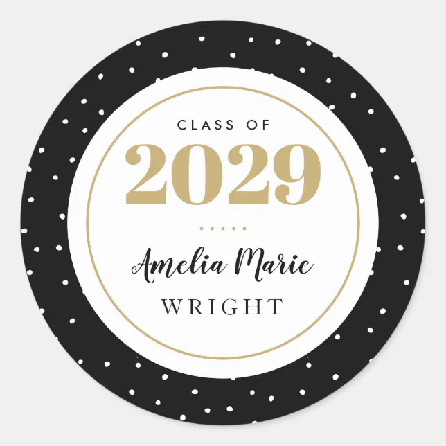 Classy Black And Gold Personalized Graduation Classic Round Sticker ...