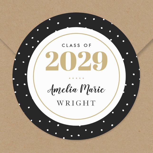 Classy Black and Gold Personalized Graduation Classic Round Sticker (Creator Uploaded)
