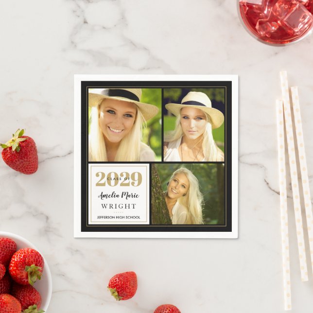 Classy Black and Gold Personalized Graduation Napkins (Insitu)