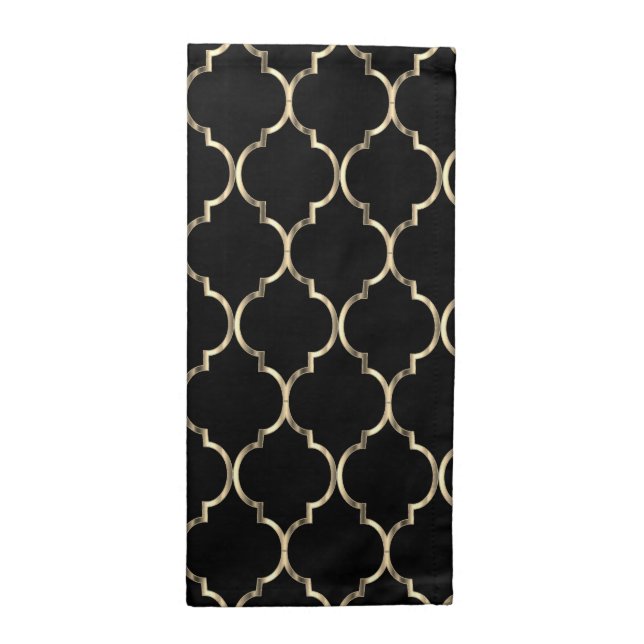Classy Black and Gold Quatrefoil Pattern Cloth Napkin (Half Fold)