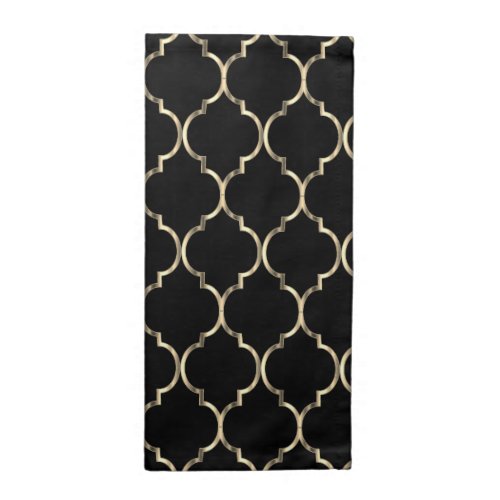 Classy Black and Gold Quatrefoil Pattern Cloth Napkin