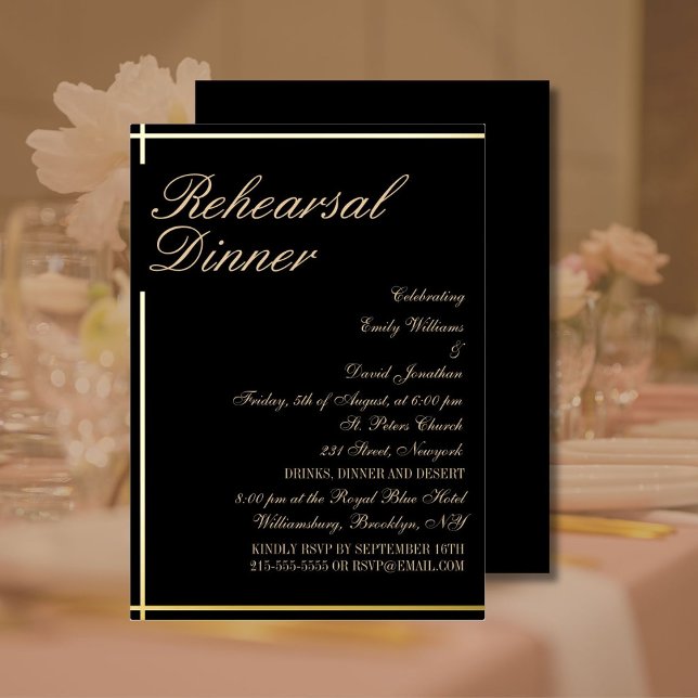 Classy Black and Gold Rehearsal Dinner  Foil Invitation (Creator Uploaded)