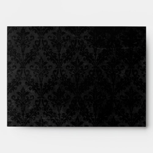 Classy Black and Gold Script  Damask Linen A_7 Envelope