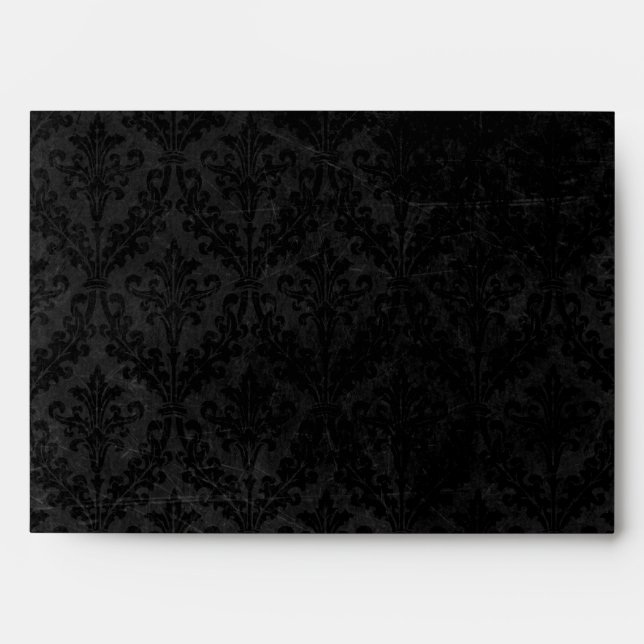 Classy Black and Gold: Script & Damask Linen A-7 Envelope (Front)
