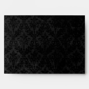 Classy Black and Gold: Script & Damask Linen A-7 Envelope