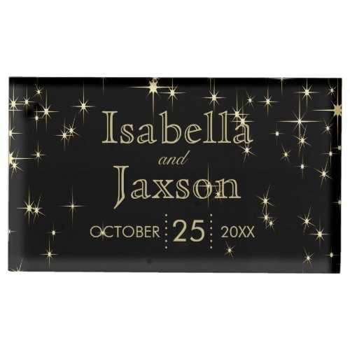 Classy Black and Gold Starlights Table Number Holder