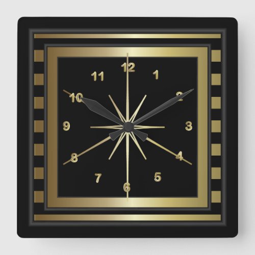 Classy Black and Gold Stripes Square Wall Clock