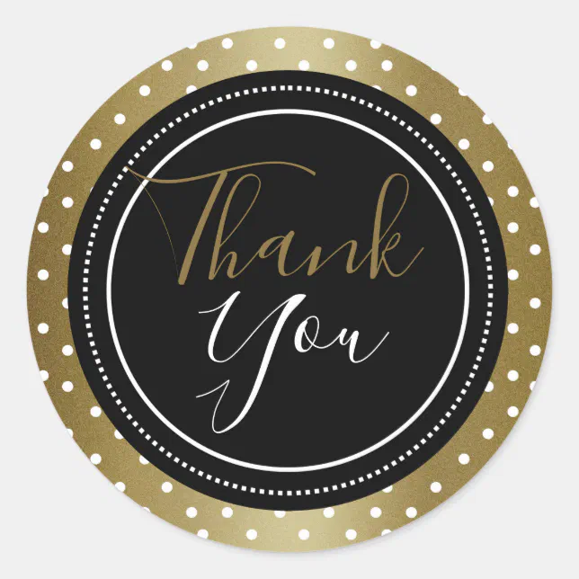 Classy Black And Gold Thank You Classic Round Sticker | Zazzle