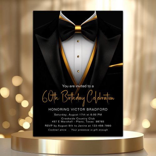Classy Black and Gold Tuxedo Event Invitation