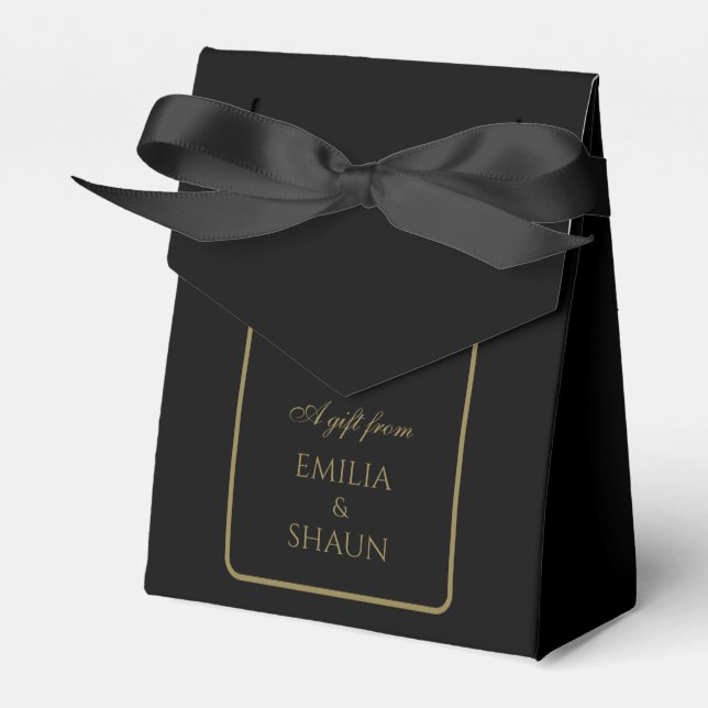 Classy Black and Gold Wedding Favor Boxes (Front Side)