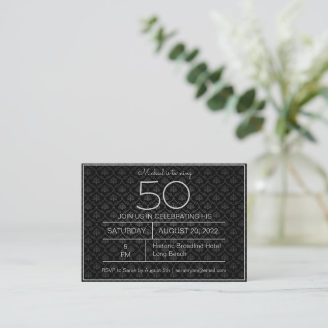 Classy Black and Gray Birthday Invite (Standing Front)