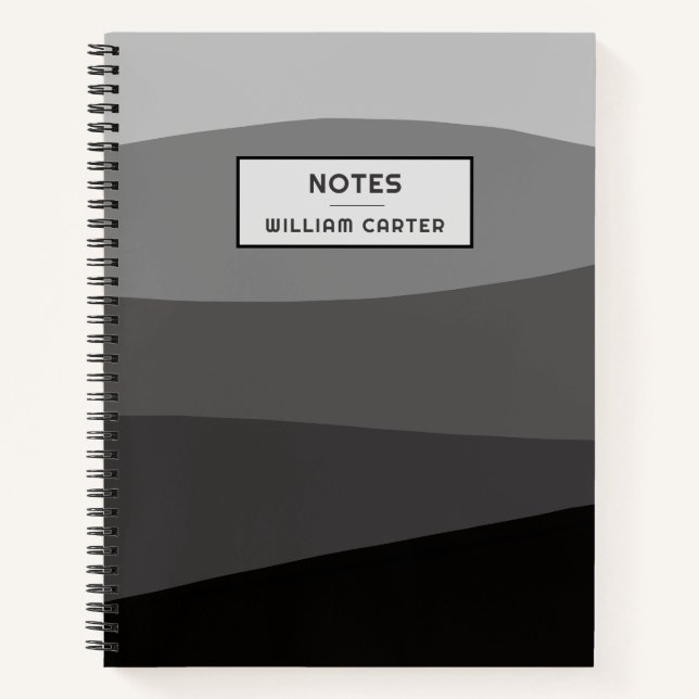 Classy Black and Gray Shades Custom Text Notebook (Front)