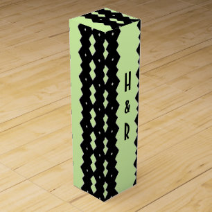 Classy Black and Lime Green Zigzag Monogram Wine Box