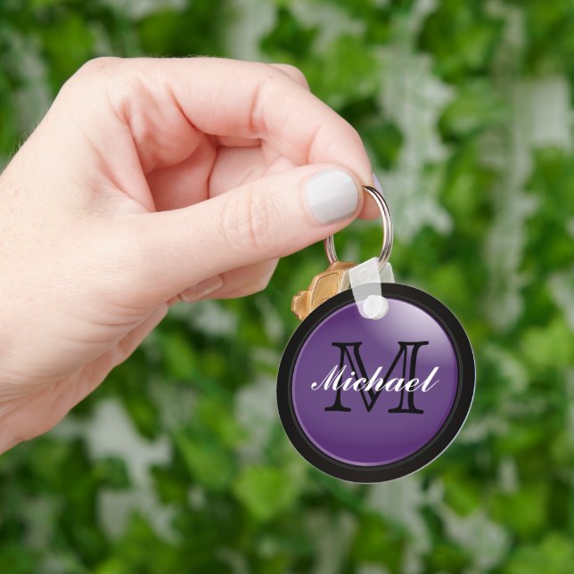 Classy Black and Purple Monogram- Name  Keychain (Hand)