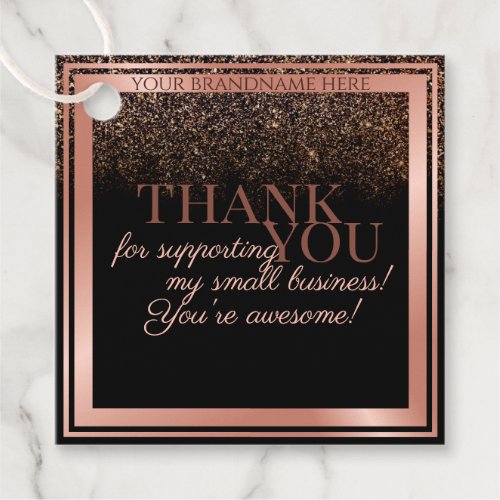 Classy Black and Rose Gold Packaging Thank You Favor Tags