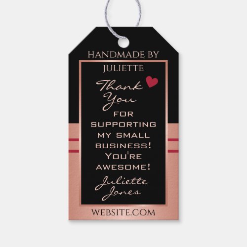 Classy Black and Rose Gold Packaging Thank You Gift Tags