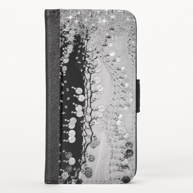 Classy Black and Silver Gypsy Scarf iPhone Wallet Case (Front)