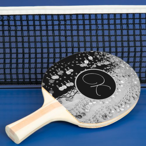 Classy Black and Silver Gypsy Scarf Monogram Ping Pong Paddle
