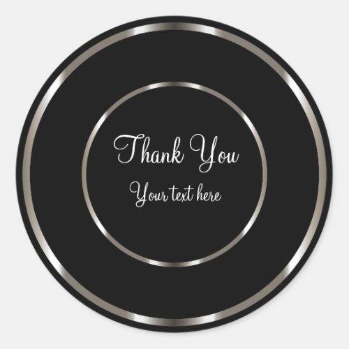 Classy Black And Silver Thank You Classic Round Sticker