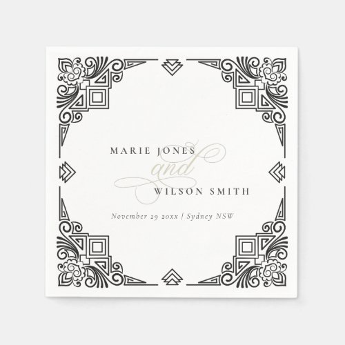 Classy Black and White Art Deco Ornate Wedding Napkins