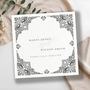 Classy Black and White Art Deco Ornate Wedding Napkins