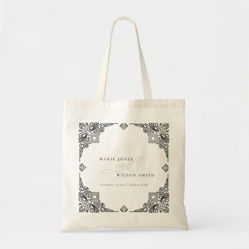 Classy Black and White Art Deco Ornate Wedding Tote Bag