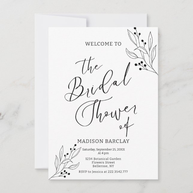 Classy Black And White Bridal Shower Invitation (Front)