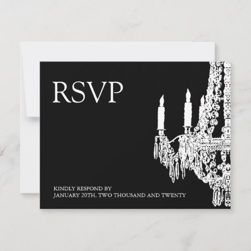 Classy black and White Chandelier RSVP Cards